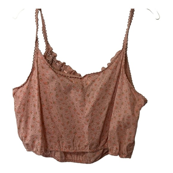 Lucky Brand Lace Detail Spaghetti Strap bow tie Top Shirt XL Cropped Floral Boho - Picture 6 of 15